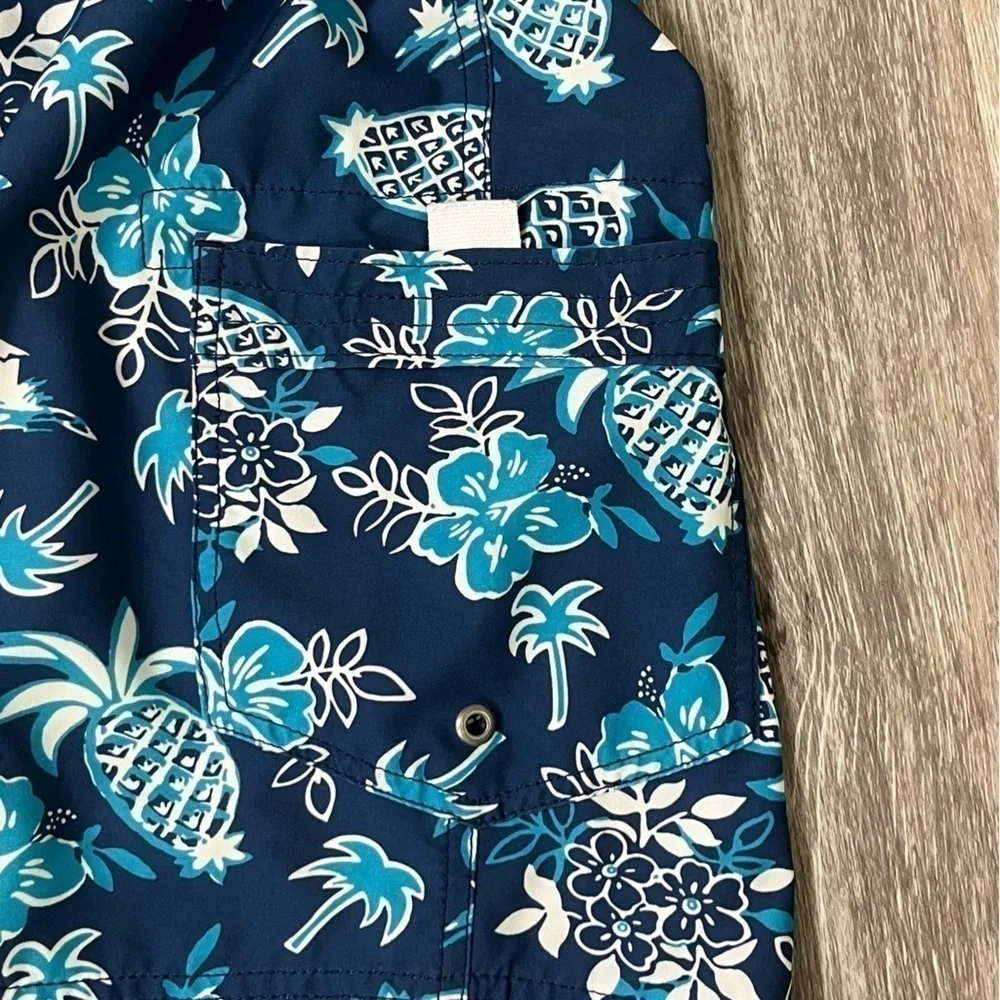 J.Crew Factory men’s Flex Swimwear pineapple print board shorts, size 38.